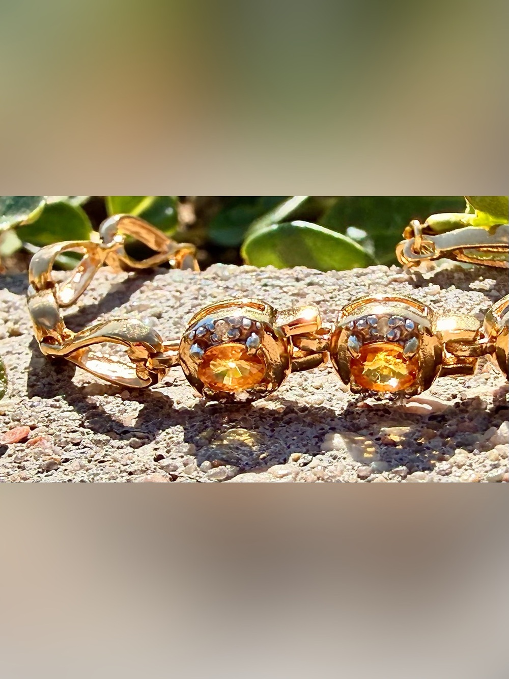 18K Gold Over Sterling Silver Orange AA Sapphire & Diamond Bracelet 7.25β - Picture 11 of 12